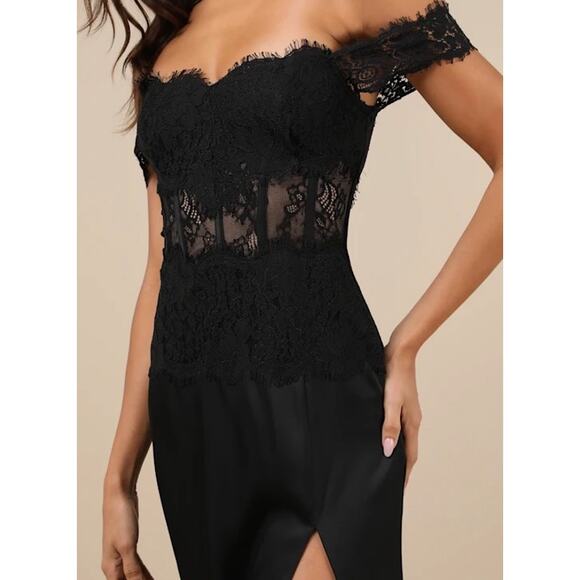 Lulus Exceptionally Exquisite Black Lace Off-the-Shoulder Maxi Dress Size M - Picture 9 of 9